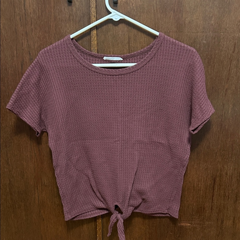 Caution To The Wind Short Sleeve Mauve Tie-Front Top